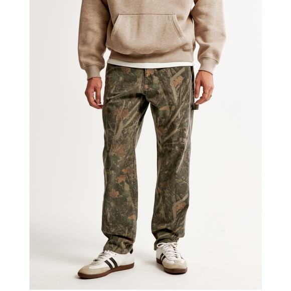 Abercrombie & Fitch Mens Loose Workwear Pants 30x30 Camo Olive Green Relaxed Fit